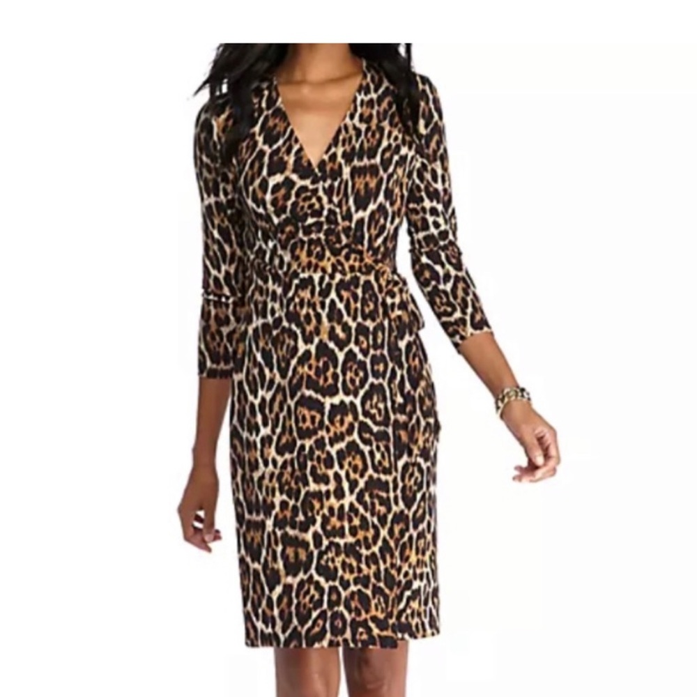Anne Klein Leopard Faux Wrap Dress size 8